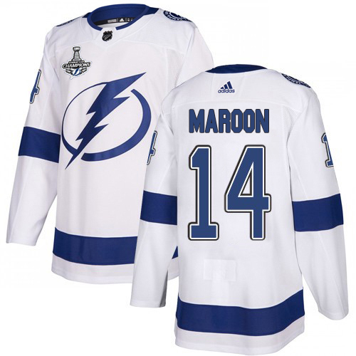 Adidas Tampa Bay Lightning Men #14 Pat Maroon White Road Authentic 2020 Stanley Cup Champions Stitched NHL Jersey